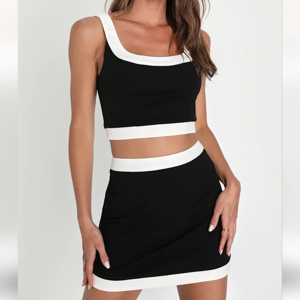 Black and White Crop Top and Skirt Set